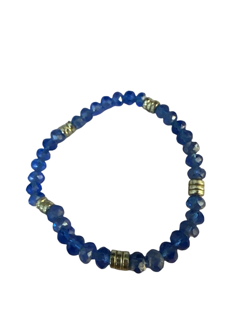 New Hollister Blue Faceted Bead Stretch Bracelet with Gold Accents